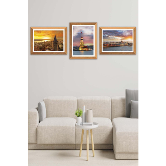 3 Piece Maidens Tower And Galata Tower Uv Printed Mdf Painting Set