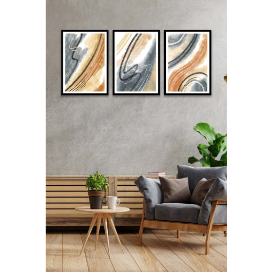 3 Piece Artistic Uv Print Mdf Painting Set In Marble Pattern Style