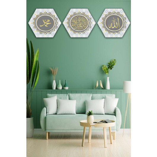 3 Piece Honeycomb Design Religious Wooden Painting Set