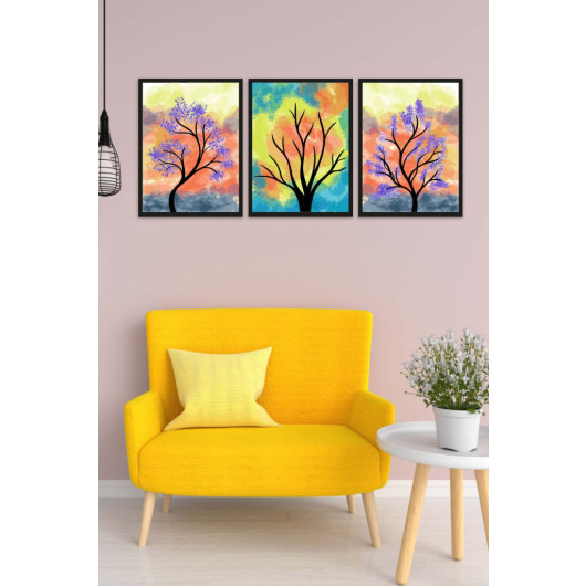 3 Piece Colorful Dry Wood Style Artistic Uv Printed Mdf Painting Set