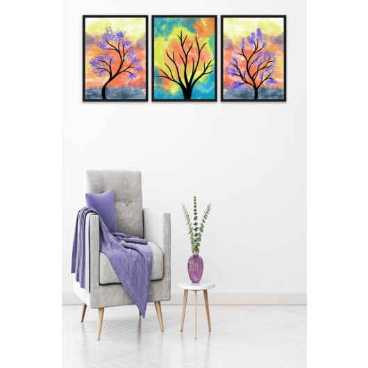3 Piece Colorful Dry Wood Style Artistic Uv Printed Mdf Painting Set