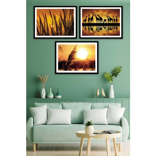 3 Piece Artistic Sunset Landscape Style Mdf Painting Set