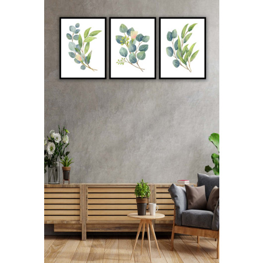 3 Piece Botanical Flowers Painting Set In Watercolor Style
