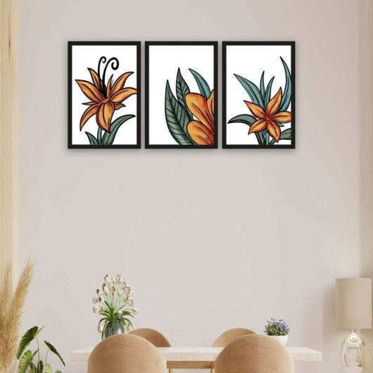 3 Piece Artistic Uv Printed Mdf Painting Set In Flower Style With Leaves