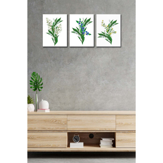 3 Piece Green Flowers Painting Set