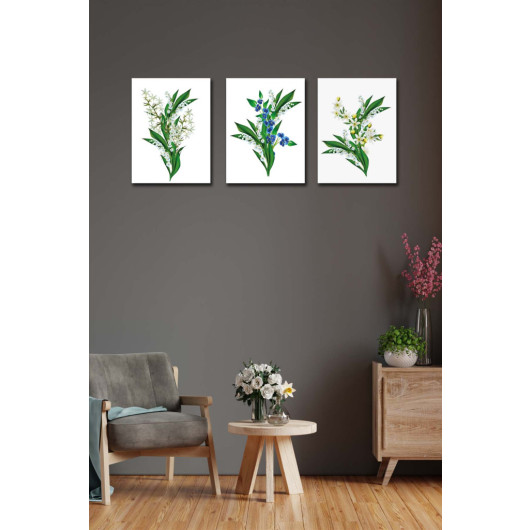 3 Piece Green Flowers Painting Set