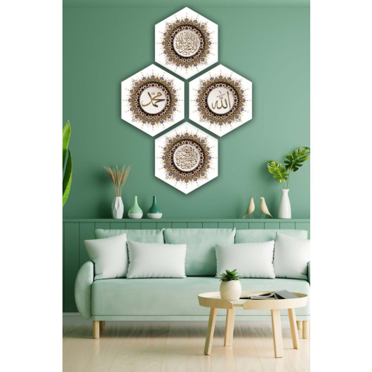 4 Piece Honeycomb Design Religious Patterned Uv Printing Mdf Painting Set