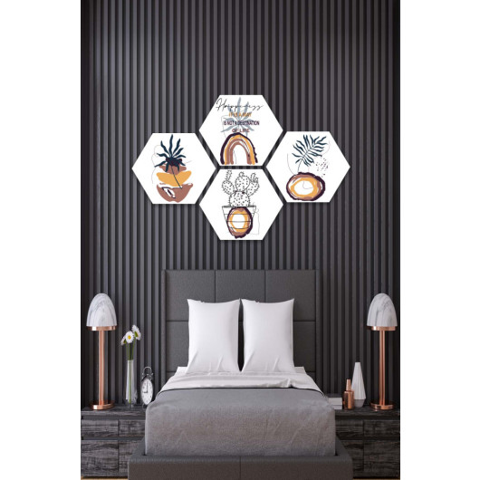 4 Piece Honeycomb Design Modern Style Uv Printed Mdf Painting Set