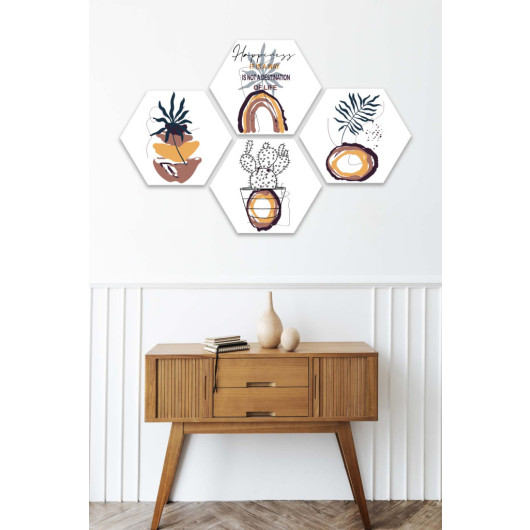 4 Piece Honeycomb Design Modern Style Uv Printed Mdf Painting Set