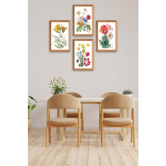 مجموعة لوحات فنية 4 قطع بتصميم زهور ملونة