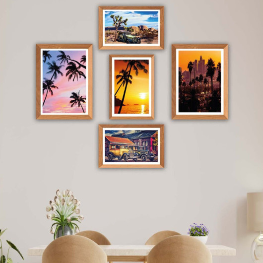 5 Piece Landscape Style Wood Frame Look Painting Set