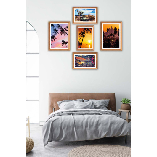5 Piece Landscape Style Wood Frame Look Painting Set