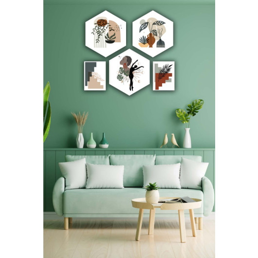 5 Piece Honeycomb And Rectangular Design Bohemian Style Uv Print Mdf Painting Set
