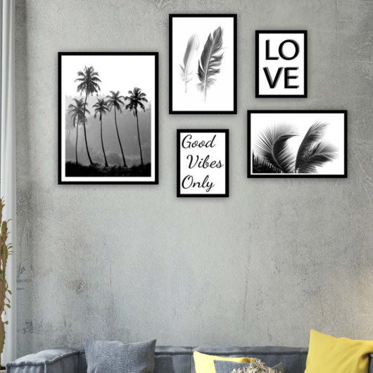 5 Piece Black And White Leaf Painting Set