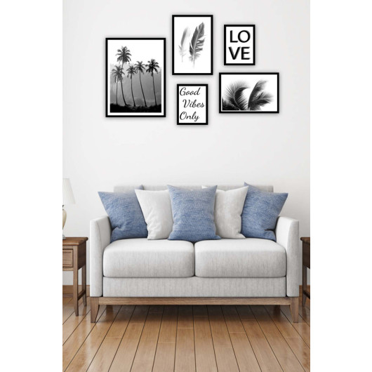 5 Piece Black And White Leaf Painting Set