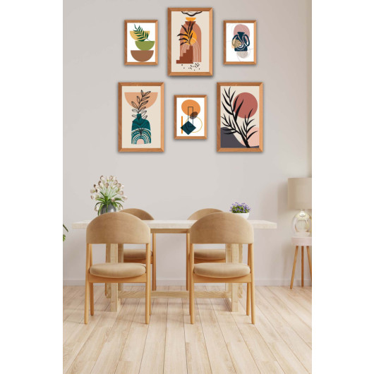 6 Piece Bohemian Painting Set With Wooden Frame Look