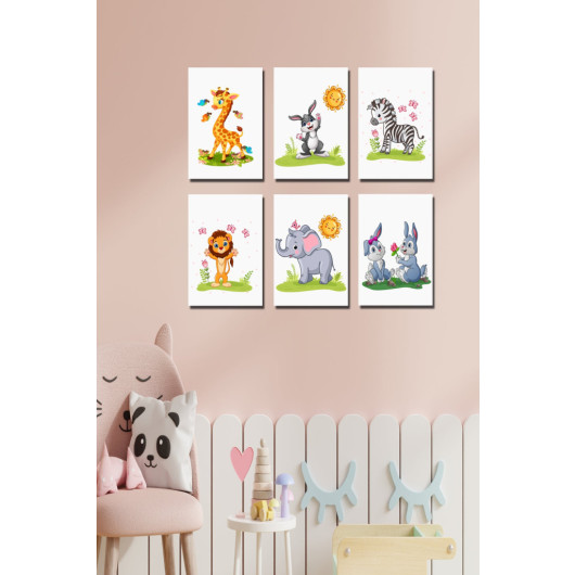 لوحات فنية لغرف الأطفال 6 قطع برسم حيوانات