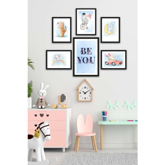 6 Piece Childrens Room Watercolor Style Uv Printed Mdf Painting Set