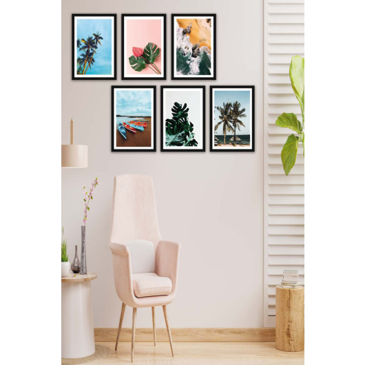 6 Piece Modern Style Landscape Photo Digital Print Painting Set With Black Frame Look