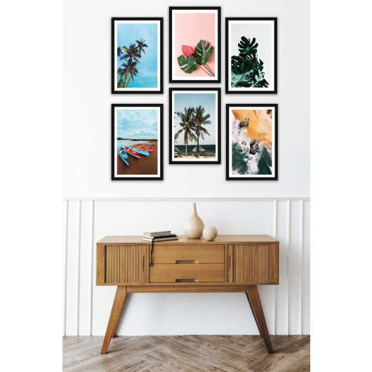 6 Piece Modern Style Landscape Photo Digital Print Painting Set With Black Frame Look