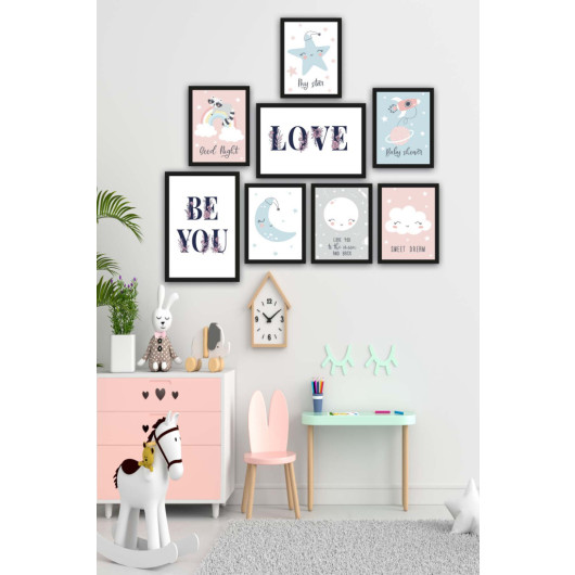 Art Paintings For Childrens Rooms, 8 Pieces, With Cute Drawings