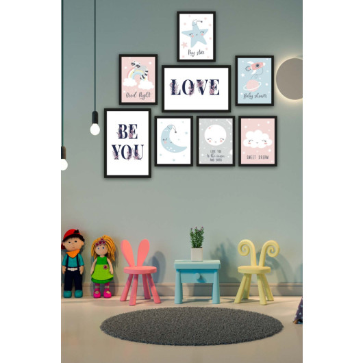 Art Paintings For Childrens Rooms, 8 Pieces, With Cute Drawings