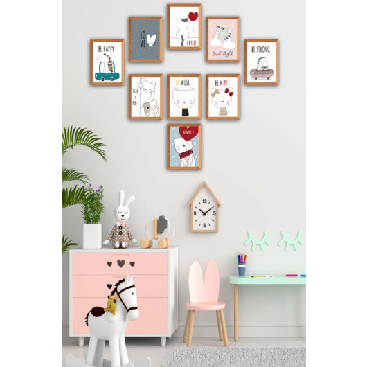 9 Piece Cute Cat Wooden Uv Printing Mdf Painting Set