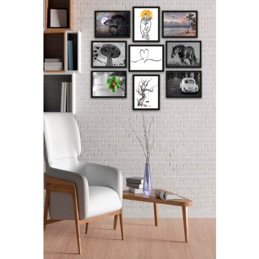 9 Piece Black Mdf Painting Set In Black And White Style