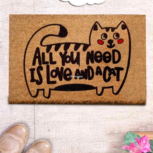 Entrance Mat With A Cat Drawing, 60X40 Cm