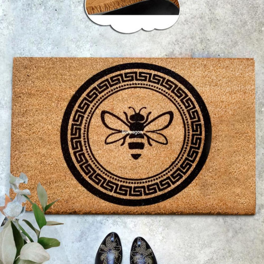 Decorative Entrance Mat With A Bee Drawing, 60X40 Cm
