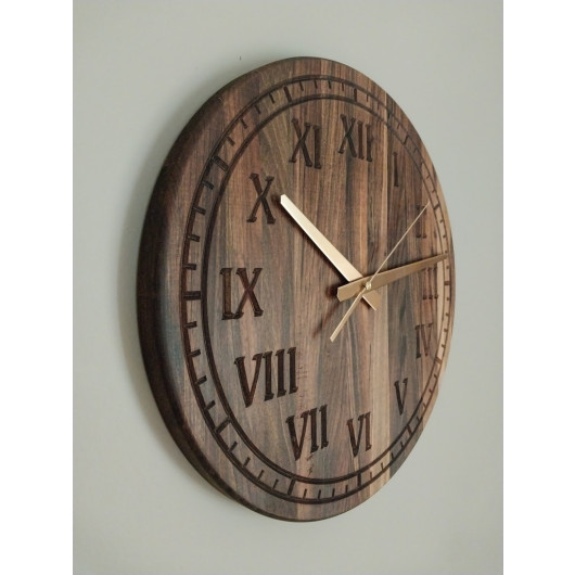 ساعة حائط خشب جوز بأرقام رومانية 36 سم