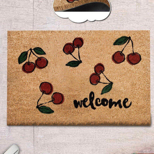 Entrance Mat With Cherry Pattern, 60X40 Cm Welcome