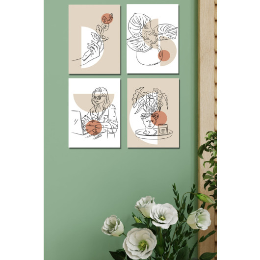 Set Of 4 Artistic Paintings In Line Style