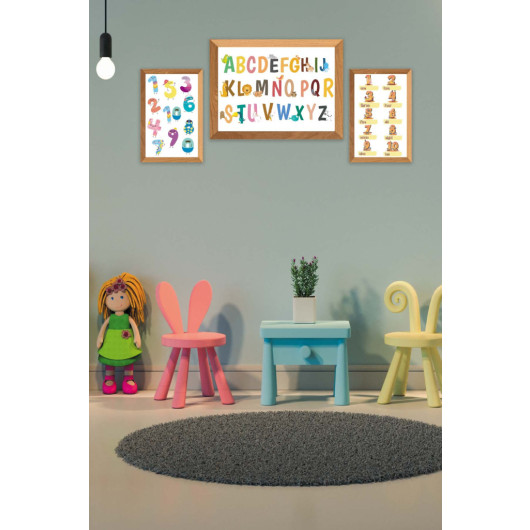 Alphabet Numbers Educational Table Wooden Digital Printed Painting