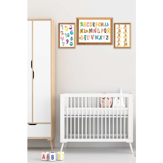 Alphabet Numbers Educational Table Wooden Digital Printed Painting