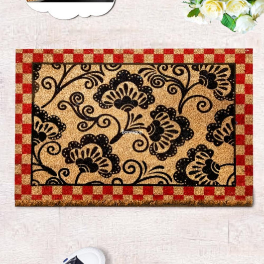Apartment Doormat With A Chess Frame And Flowers, 60X40 Cm