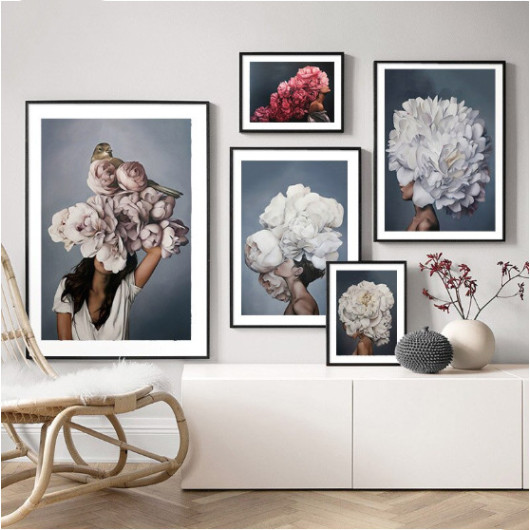 مجموعة لوحات ديكور فنية 5 قطع برسم زهرة