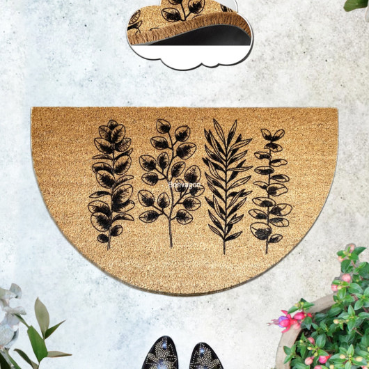 Apartment Doormat With A Plant Drawing, 45X75 Cm