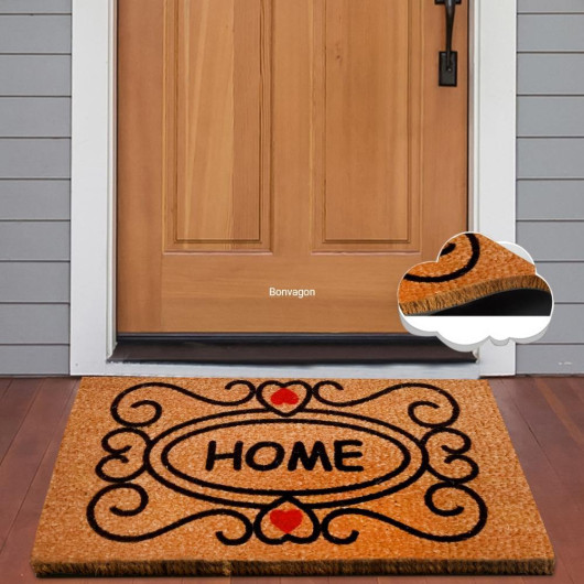 Home Double Heart Natural Coconut Doormat 60X40Cm