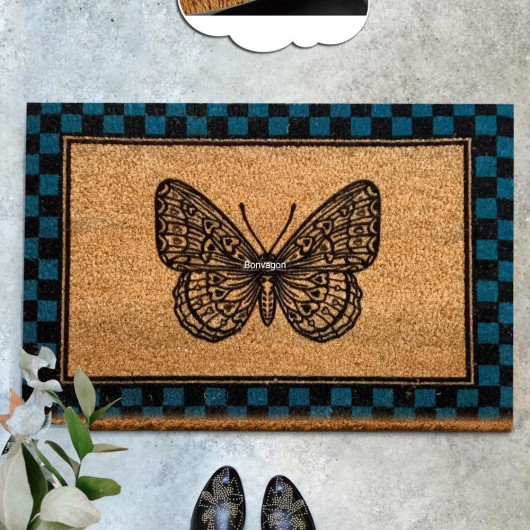 Coconut Door Mat With Butterfly Design, 60X40 Cm