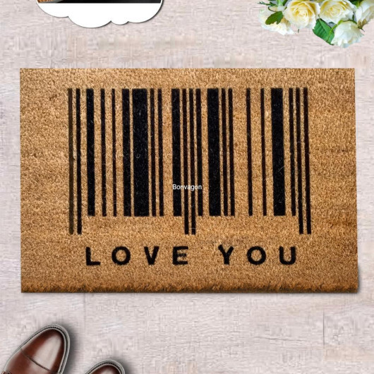 Love Barcode Natural Coconut Doormat 60X40Cm
