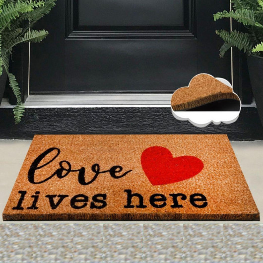 Love Lives Here Home Natural Coconut Doormat 60X40Cm