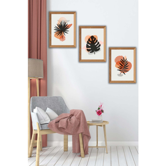 Modern Leaf Style Wooden Frame Look Art Painting Set