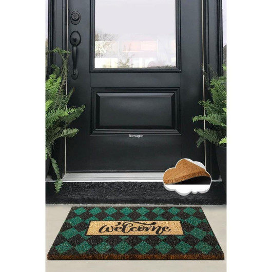 Plaid Green Natural Coconut Doormat 60X40Cm