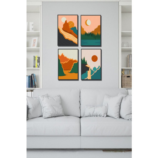 Colorful Artistic Painting Set Of 4 Black Framed