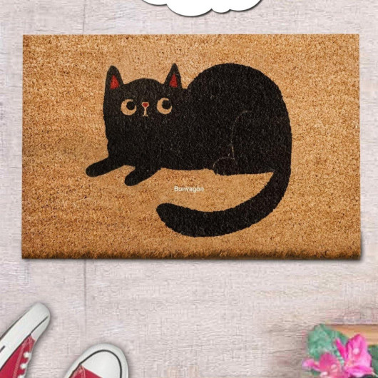 Black Cat Natural Coconut Doormat 60X40Cm