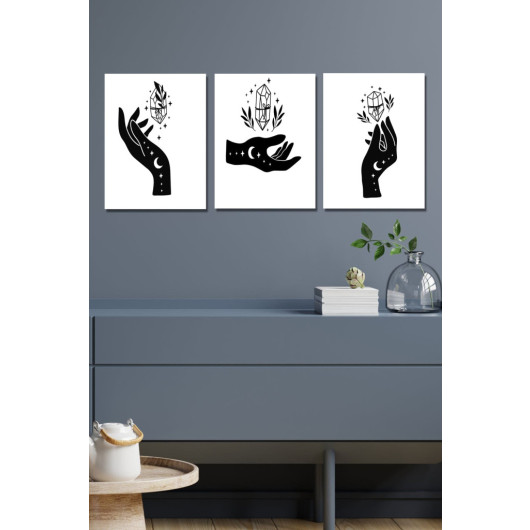 Hand Holding Black Crystal Set Of 3 Wooden Paintings