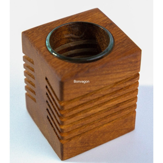 Strip Solid Iroko Tealight Candle Holder 9Cm