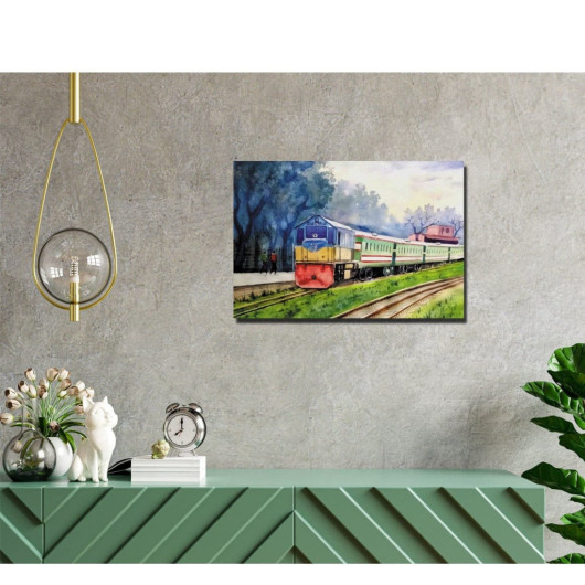 لوحة فنية خشب برسمة قطار