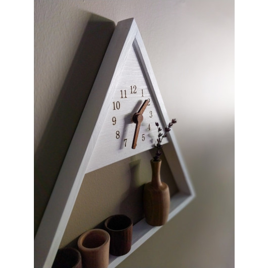 Tria Triangle Clock With Shelf White